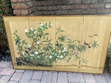 Vintage Japanese Byobu 4 Panel Folding Screen Flowers Birds. READ DESCRIPTION picture