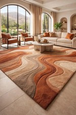 Antique Sculpted Terracotta Wave Wool Rug Burnt Orange & Sand Ombre Desert Large picture