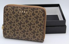 NEW AUTHENTIC DKNY BRYANT SMALL ZIP AROUND BROWN PVC CLUTCH WOMENS WALLET picture