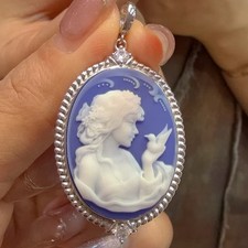 925 sterling silver blue Agate Cameo vintage jewelry Pendant estate jewelry picture