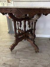 Antique Victorian Eastlake Walnut Marble Top Parlor Table Side Stand 19th   picture