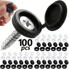 100 Pcs Black Hinged Screw Cover Caps – Snap Flip Tops w/ Washers Small picture