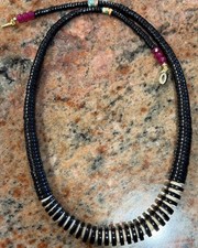 Native American Jet Gemstone Necklace, Inlaid Turquoise  & Spiny Oyster, Rubies picture