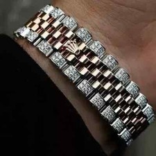 6Ct Round Simulated Diamond Mens Cuban Link Bracelet 14K Rose Gold Plated picture