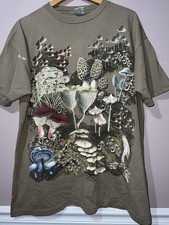 VINTAGE 1990's ALL OVER PRINT WILD MUSHROOM SHIRT AOP THE PRINTED IMAGE USA made picture