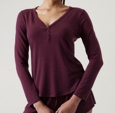 Athleta Nighttime Bliss Sleep Top Womens 1X Burgundy Long Sleeve Henley Shirt picture