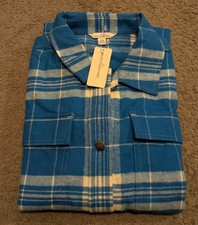 L.L. Bean Signature Chamois Snap Front Marine Blue Plaid Flannel Shirt Women's M picture
