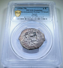 PCGS 1556-1578 Spanish 4 Reales Genuine 1500's Old Colonial Half Dollar Cob Coin picture