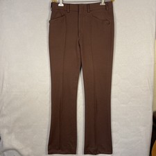VTG 70s Disco Slacks Mens 32x36 Brown Encron Poly Flare Bootcut Trousers READ picture