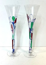 Fostoria Romania Galleria Champagne Flutes Hand-Painted Set Of 2 Glassware picture
