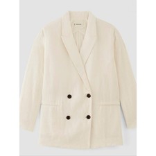 Everlane Cream Double-Breasted Linen-Blend Blazer with Dark Buttons picture