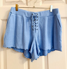 NWT Vintage Havana Blue Knit Cotton Lace-Up Shorts High Rise Size L picture