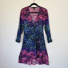 BCBGMAXAZRIA Adele Wrap Dress L Peacock Feather Abstract Boho Midi Dress Teacher picture