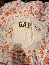 GAP Kids Boys Long Sleeve Crew Neck Graphic Logo T-Shirt White Size M picture