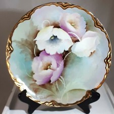 Vtg Limoges Style Floral Plate Gold Gilding Porcelain Signed Hand Painted picture