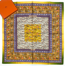 Hermes Scarf 90cm 'Chasse en Inde' Mint Cond Michel Duchene Carre Yellow Green picture