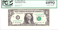 2003A $1 FRN PCGS Very Choice New 64PPQ Fancy TRUE 0/1 BINARY Serial #E01110110B picture
