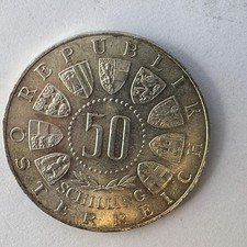 1963 Austria 50 Schilling Silver Coin – 600 Years Tyrol to Austria Commemorative picture