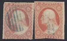 SWFL-Stamps - # 11A Type II ( x2 ) - 3c Imperf of 1851                  (G-3557) picture