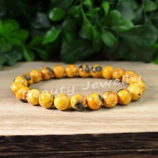Natural Bumblebee Jasper Stone Bracelet Yellow Stone Stretch Healing Bracelet picture