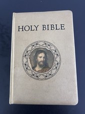 Vintage 1953 Holy Bible Catholic Action Edition Illustrated Gold Gilt Plush HC picture