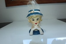 Vintage Head Vase Rubens Originals #4108 Woman Wearing Blue Hat Japan picture
