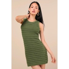 Lulus Green Crochet Mini Dress Boho Sleeveless Lined Festival Size M picture
