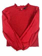 J.Crew Organic Cotton Ruffle Neck Smocked Top Large Red Ballon Long Sleeves picture