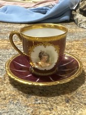1870s ANTIQUE HAND PAINTED DRESDEN DEMITASSE CUP SAUCER Donath Richard Klemm VTG picture
