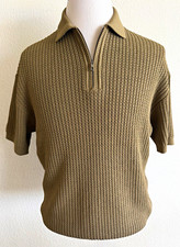 Giorgio Armani Beige Knit 1/4 Zip Collared Short Sleeve Sweater Size 52 picture