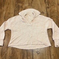 Free People Marlie Sweater Large Blush Pink Ribbed Collar Oversized picture