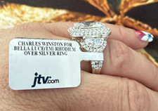  Charles Winston Bella Luce CZ Rhodium 925 Silver East-West Halo Ring JTV Tag picture
