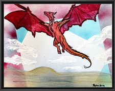 Rutenberg Original 11x14 Flying Dragon Red Tail Signed Mixed Media Painting picture