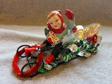 Vintage Napco OOAK Christmas Girl in Sleigh  Figurine Holiday Decor picture