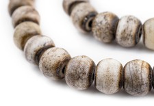 Grey Round Bone Mala Beads 10mm Nepal Large Hole 35 Inch Strand picture