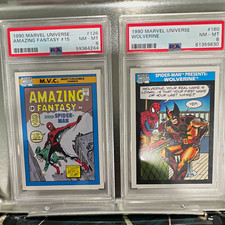 LOT of 2 1990 Marvel Universe PSA 8 #126 Amazing Fantasy #15 + #160 Wolverine picture