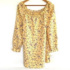 NWT Bebop Shirt Women's Small Juniors Yellow Floral Smocked Neck Long Sleeve picture