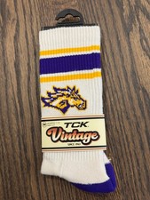 NWT TCK Vintage Athletic Crew Socks Purple Gold Bronco Logo Unisex Sz M USA Made picture