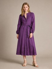 $398 NWOT Boden Mae Embroidered Linen Blend Long Sleeves Midi Dress Size 8 picture