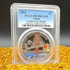 Proof 2013 $5 Palau World of Wonders Golden Gate Bridge PR70DCAM 1 of 61 Mint picture