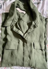 LOFT Ann Taylor Utility Blouse Sage Olive Green Button Front Pocket Shirt L picture