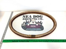 RARE Vintage Sea Dog Brewing Co Oval Bar Mirror Nautical Rope Frame 23” picture