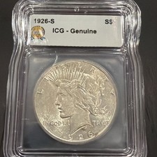 1926-S Peace Silver Dollar ICG Genuine Better Date San Francisco 90% Silver picture