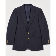 Haggar Men’s Navy Blazer 42L Wool Blend Gold Crest Buttons Preppy Sport Coat picture