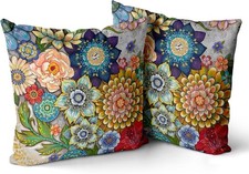 Snycler Boho Floral Throw Pillow Covers Set of 2 Colorful Boho Flower Decorative picture