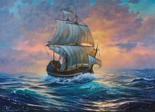 Original oil painting Sailboat , Seascape artwork 20 x 28 inches picture