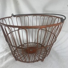 Vintage Farm Orange Coated Metal Wire Egg Gathering Basket picture