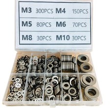 660 Pieces of 304 Stainless Steel Washers Flat Washer Assortment Set Kit 6 Sizes picture