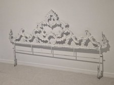 Gorgeous VTG Antique 1950's White Baroque Roccoco Cast Iron King Headboard picture