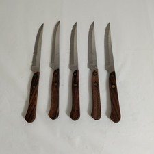 VTG Interpur Set Of 5 Stainless Steel Japan Wooden Handles Steak Knives picture